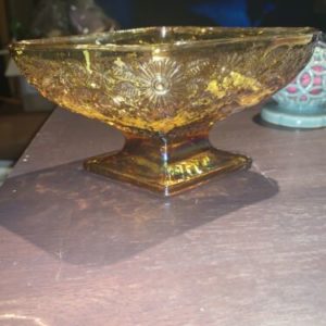 Indiana Glass Amber Carnival Compote Pineapple & Floral Diamond Candy Dish VTG