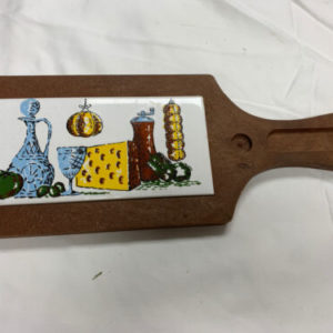 Vintage Ceramic TILE TRIVET Wood Handle Wine Cheese Pepper Grinder Vegetables