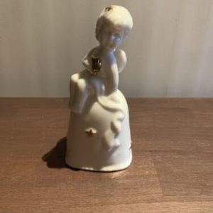 Retro Porcelain With Gold Stars Angel Sitting On Bell Figurine 5.5”H