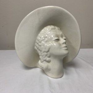 VINTAGE LARGE WOMAN IN BONNET WHITE HEAD VASE-9" MADE IN USA-PLANTER